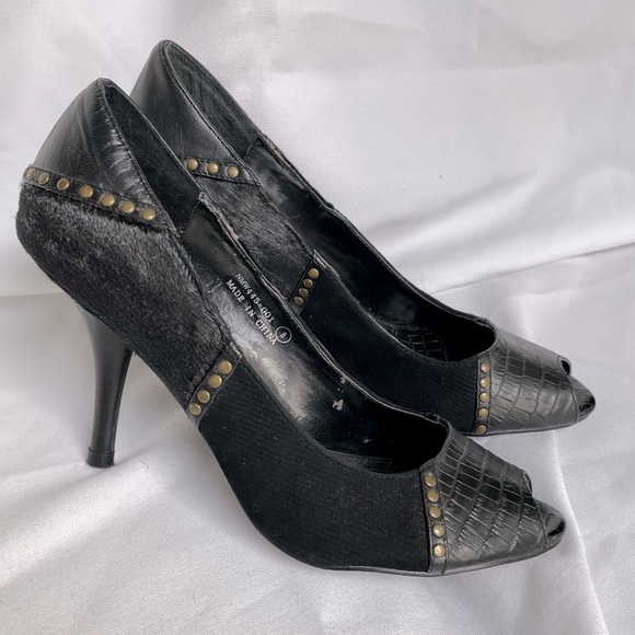 Naughty Monkey Open Toe Black Heels, BNWB SZ 8 - Picture 2 of 9